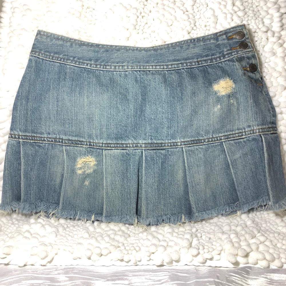 American Eagle distressed pleated hem jean skirt 2